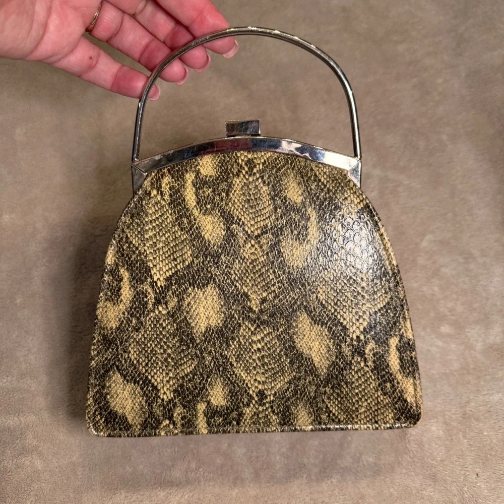 Vintage Snake‎ Print Handbag Top Handle Clutch Old Hollywood Glam Evening Bag